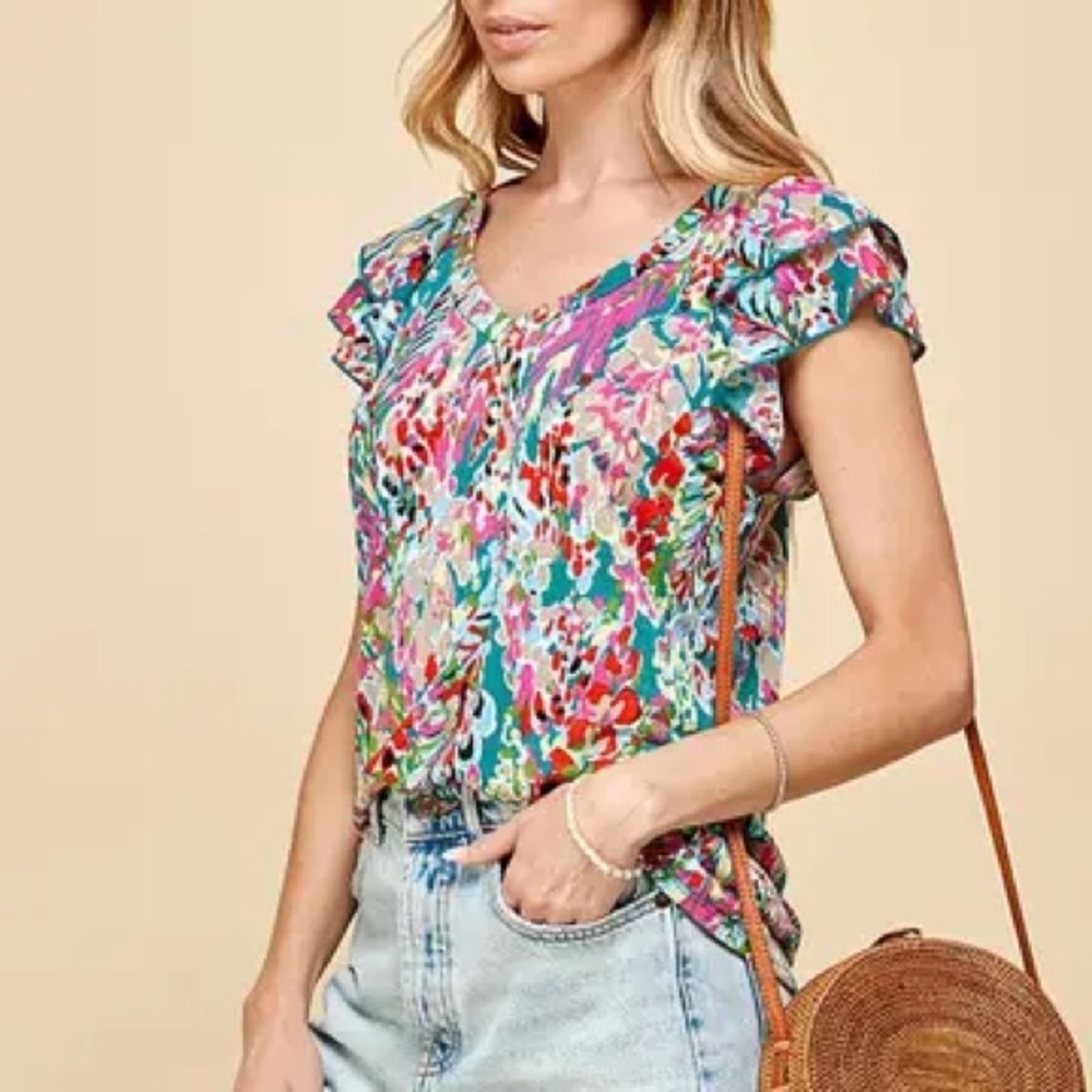 Floral aqua blouse
